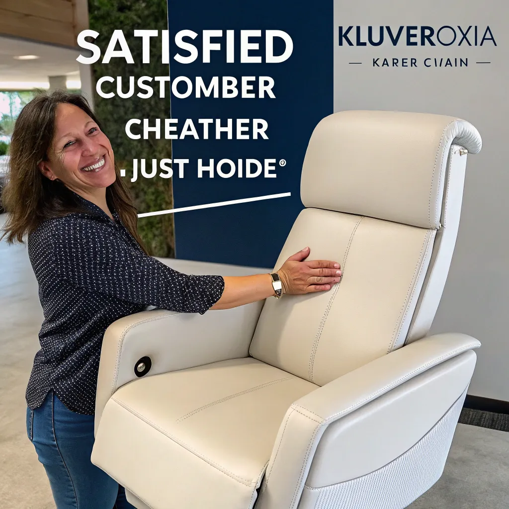 Satisfied customer holding a KLUVEROXIA chair